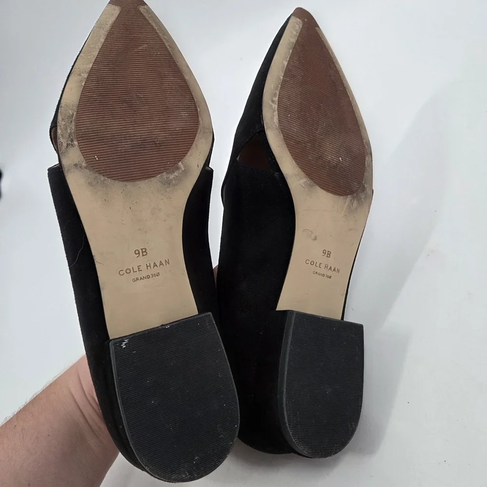 Cole Haan Grand Viola Skimmer Black Suede Flats Bow Accent Women's Size 9 B